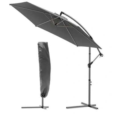 Abbildung von VOUNOT® Ampelschirm 300 cm, Sonnenschirm mit Kurbelvorrichtung, Kurbelschirm Schutzhülle, Sonnenschutz UV Schutz, Gartenschirm Marktschirm, Grau