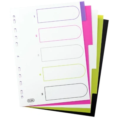 Abbildung von Oxford A4 Kunststoff Register myColour blanko 5 Blatt teilig, 20 Stück
