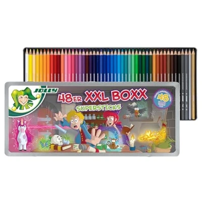 Abbildung von JOLLY, 48er XXL Boxx Magic, Metall etui mit Wackelbild, 48 Farbstifte aus Lindenholz, bruchsicher und ungiftig, satte leuchtende Farben, inkl. Lineal, Made in Austria