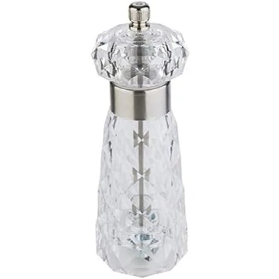 Abbildung von APS Salzmühle „Diamond“, Salzspender, transparentes Salzgefäß aus Acryl, Mahlwerk Carbonstahl, Mahlgrad stufenlos einstellbar, Ø 6 cm, Höhe 18 cm
