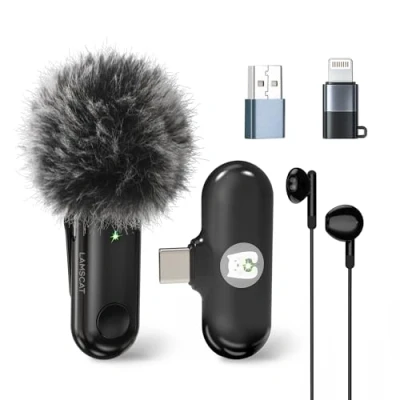 Abbildung von LAMSCAT Wireless Lavalier Mikrofon for iPhone/ios/ipad/Android/USB c/PC, Professional Kabellose Handy Streaming, Noise Cancellation, No APP Needed (Black 1 to 1)