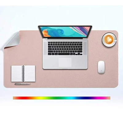Abbildung von Mausepad XL, Große Mausmat, DOBAOJIA Laptop Schreibtischmatte, Schreibtischunterlage, Büro Schreibtisch Pad, Schreibblock, Doppelseitige Verwendung PU Leder Wasserdicht 80 x 40cm (Pink/Silber)
