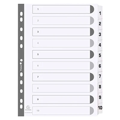 Abbildung von Exacompta MWD1 10Z Karton Register 1 10 für DIN A4 aus teilig volle Höhe 21 x 29,7 cm weiß, verstärkte Taben mit Indexseite Trennblätter Trennstreifen Ordner