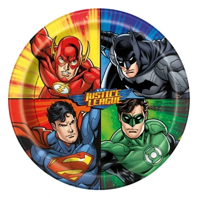 Abbildung von Unique 49965EU Justice League Umweltfreundliche Pappteller 23 cm Party Packung mit 8 Stück, Multicolour, Medium
