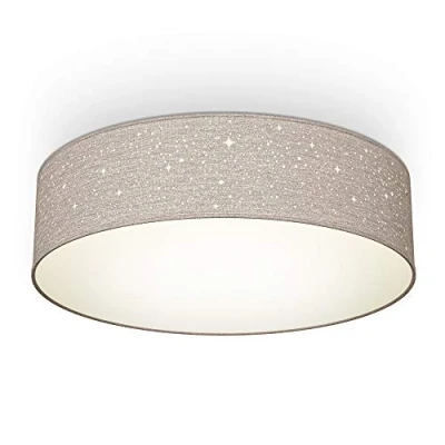 Abbildung von B.K.Licht Deckenleuchte LED Deckenlampe 40W rund 38cm E27 Taupe BKL1348, wechselbar, Halogen Textil Stoff Sternenhimmel Stoffdeckenleuchte Wohnzimmer