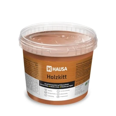 Abbildung von HAUSA Holzkitt 1 kg Nussbaum Holzspachtelmasse, Kitt für Holz, Holzspachtel/Füllmasse zum Reparieren von Holzschäden gebrauchsfertig ausgezeichnete Füllkraft schnelltrocknend rissbeständig