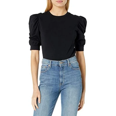 Abbildung von The Drop Damen T Shirt Mariko, Puffärmel, Rundhals, Stretch Jersey, Schwarz, XXL
