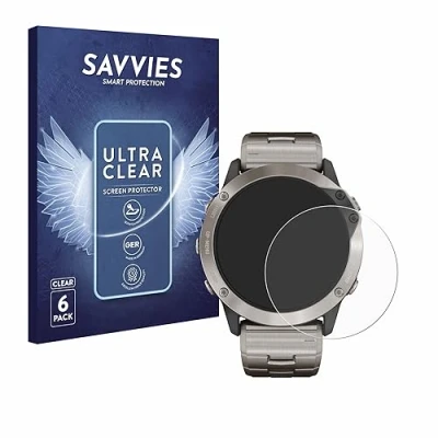Abbildung von Savvies 6 Stück Schutzfolie für Garmin quatix 6x Solar Displayschutz Folie Ultra Transparent