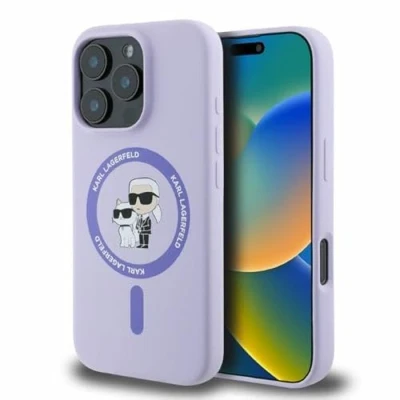 Abbildung von CG Mobile Karl Lagerfeld KLHMP16XSCMKCRHU Hülle für iPhone 16 Pro Max 6.9&quot; lila hardcase Silicone Karl&amp;Choupette Heads Ring