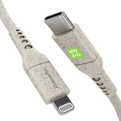 Abbildung von XtremeMac® Premium ECO USB C auf Lightning Kabel, MFi Zertifiziert Apple iPhone Ladekabel 13/13 Pro/12/12 Pro Max/11 Pro/X/XS/XR/8 Plus, für Typ Ladegeräte (Cable 100 cm lang, Weiß)