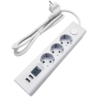 Abbildung von ChiliTec Steckdosenleiste 3 Fach Mehrfachsteckdose mit Schalter 4 USB A C 1,5m Kabel Weiß