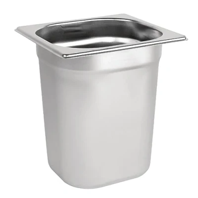 Abbildung von Vogue Gastronorm Pfanne 1/6, Edelstahltablett, Tiefe: 200 mm, Fassungsvermögen: 3 Liter, Behälter für heiße und kalte Speisen, Bain Marie geeignet, Deckel separat erhältlich, K995