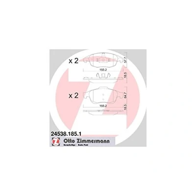 Abbildung von ZIMMERMANN 24538.185.1 Bremsbelagsatz Foto entspricht Lieferumfang CITROËN: C4 Picasso 1, Berlingo II, II Schrägheck, PEUGEOT: 5008 I