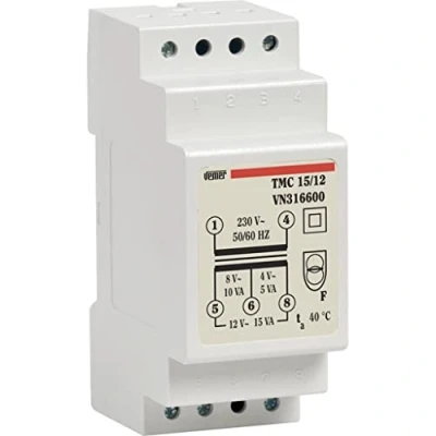 Abbildung von VEMER VN316600 TMC 15/12 Trafo für Hutschienen mit Primärspannung 230V, Sekundärspannung 4 8 12V und Leistung 15VA, Weiß