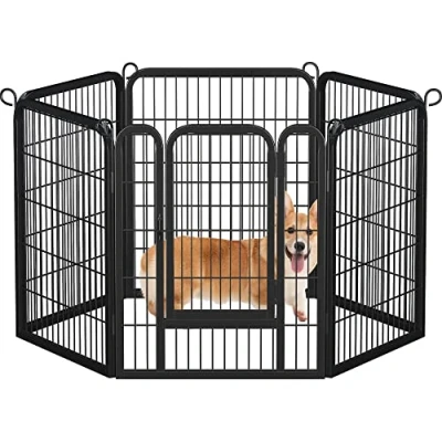 Abbildung von Yaheetech 6 eckig Welpenauslauf, Tierlaufstall 80cm hoch, Laufgitter welpenlaufstall mit Tür, Freigehege für Hund, Flexibel und faltbar