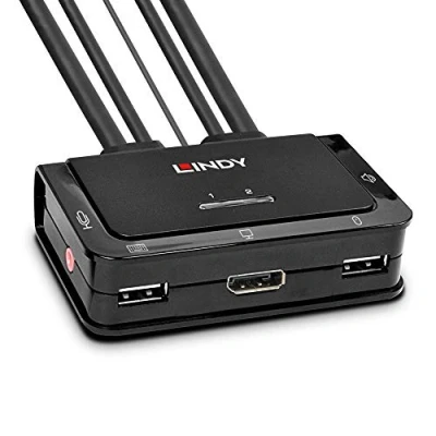 Abbildung von LINDY 42346 2 Port DisplayPort 1.2, USB Typ C, 2.0 &amp; Audio Cable KVM Switch