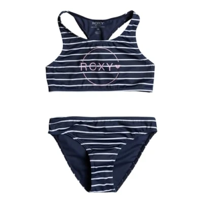 Abbildung von Roxy Bico Basic Stripe Zweiteiliges Crop Top Bikini Set für Mädchen 6 16 Blau