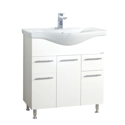 Abbildung von VCM 2 TLG. Waschplatz Waschtisch Badmöbel Set Waschbecken Schubladen Drehtüren Lisalo XL Weiß