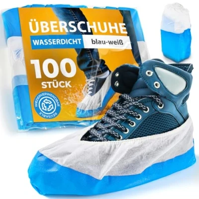 Abbildung von ISC Hygiene &amp; Safety 100x Schuhüberzieher wasserdicht blau weiß von Überschuhe Verstärkt Extra Stark &gt;9g rutschfeste Überzieher für Schuhe Einheitsgröße, Überziehschuhe Einweg Mehrweg Galoschen