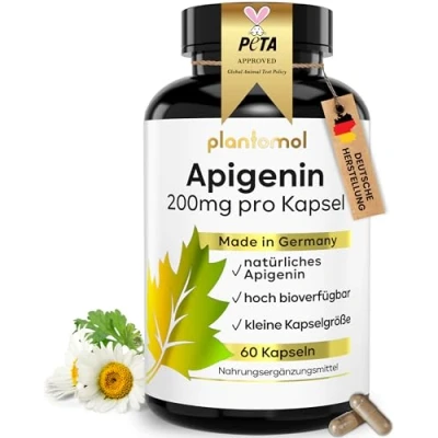 Abbildung von 200mg Apigenin Kapseln hochdosiert mit Piperin hoch bioverfügbar 60 2 Monatsvorrat