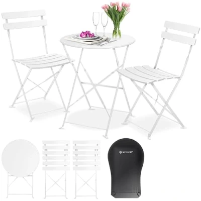 Abbildung von KESSER® Bistroset 3 teilig Bistrotisch 2 klappbare Stühle Balkonset Balkonmöbel Klapp Möbel Gartenset Sitzgarnitur Gartengarnitur Gartenmöbel Sitzgruppe Metall Gartentisch mit Abdeckung Weiß