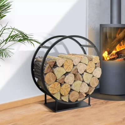 Abbildung von Runder Holzscheithalter mit Regal aus schwarzem Stahl IDMarket