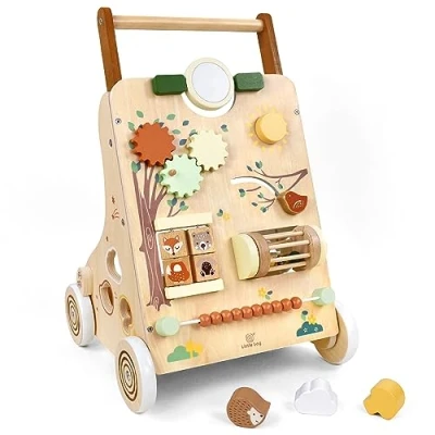 Abbildung von Little Log Lauflernwagen Holz Baby Lauflernhilfe mit gummierten Holzrädern Gehhilfe Multifunktional Activity Center Lernspielzeug Holzspielzeug Geschenk für Jungen Mädchen ab 12 Monaten