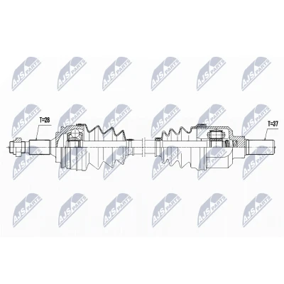 Abbildung von NTY NPW PE 039 Antriebswelle Vorderachse links 641 PEUGEOT: 308 SW 2, Partner III Kastenwagen, CITROËN: Berlingo