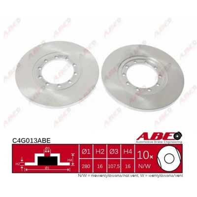 Abbildung von ABE C4G013ABE Bremsscheibe Hinterachse 280 16 5 10 124 voll FORD: Transit Mk6 Kastenwagen, Bus, Pritsche/Fahrgestell