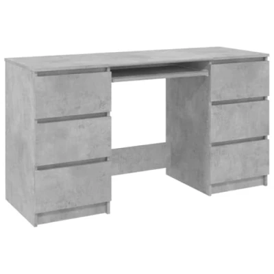 Abbildung von vidaXL Schreibtisch mit 6 Schubladen Computertisch Bürotisch Laptoptisch Büromöbel PC Tisch Arbeitstisch Betongrau 140x50x77cm Holzwerkstoff