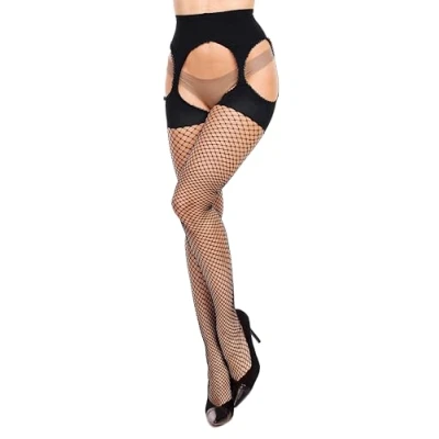 Abbildung von Glamory Damen Mesh Ouvert Strumpfhose, 100, Schwarz (Schwarz Schwarz), X Large (Herstellergröße: XL (48 50))