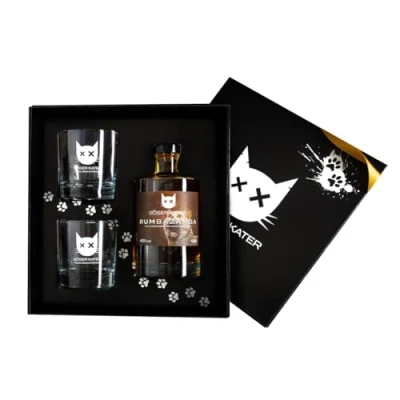 Abbildung von Böser Kater RUMbazamba Classic Spiced Geschenkset mit 2 Gläsern, feine Geschmacksnoten von Rum, das perfekte Geschenk in hochwertiger Box, 0,5l 40% Vol.