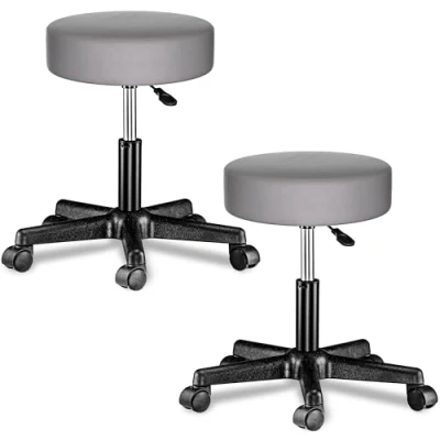 Abbildung von Casaria® Rollhocker Höhenverstellbar 2er Set 10cm Polsterung 46 60cm Höhe 360 Drehbar Ø35cm Rund Rollen Bürohocker Drehhocker Arbeitshocker Stuhl Grau
