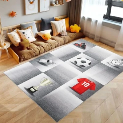 Abbildung von Teppich Fußball Design, SIMPEX24, Läufer, Höhe: 7 mm, Kinderteppich Design Kinderzimmer Rutschfest Waschbar