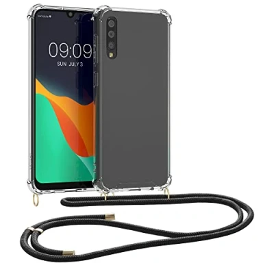Abbildung von kwmobile Necklace Case kompatibel mit Samsung Galaxy A50 Hülle Silikon Cover Handykette Band Handyhülle Transparent Schwarz