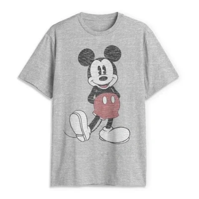 Abbildung von Disney Herren Full Size Mickey Mouse Distressed Look T Shirt, grau meliert, Groß