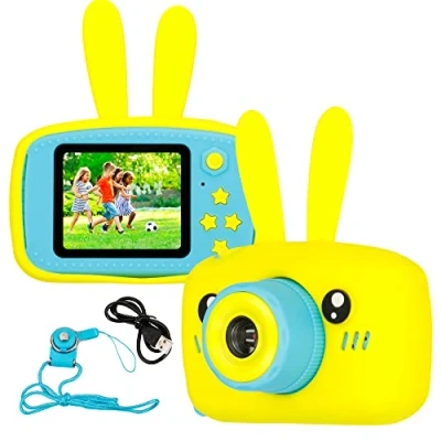 Abbildung von EXTRALINK Kinderkamera H23, Digitalkamera 1080P 30fps Kids Kamera, Robustes Gehäuse 2 Zoll LCD Display, Kinder 12MP, Speicherkartenkapazität bis zu 32 GB, integrierte Spiele, USB, Gelb