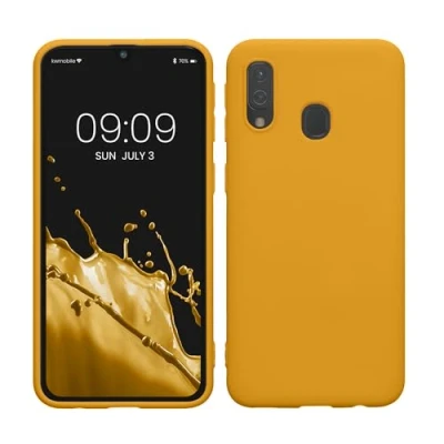 Abbildung von kwmobile Hülle kompatibel mit Samsung Galaxy A40 weiches TPU Silikon Case Cover geeignet für kabelloses Laden Honiggelb