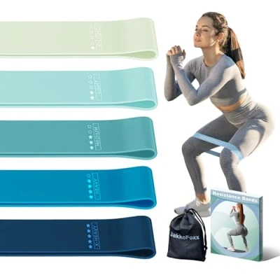 Abbildung von Fitnessbänder 5er Set Widerstandsbänder mit 5 Stufen Übungsbänder für Heim Fitness, Stretching, Krafttraining, Physiotherapie, Pilates, Yoga, Elastische Workout Bänder Frauen (Blau)