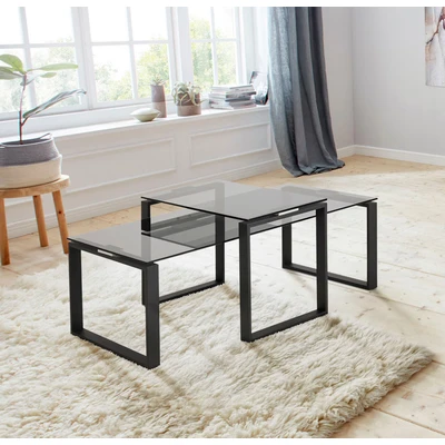 Abbildung von ACTONA GROUP Couchtisch &quot;Karolina&quot;, (Set, 2 St.), aus rauchfarbigen Glas und schönem pulverbeschichtetem Metallgestell