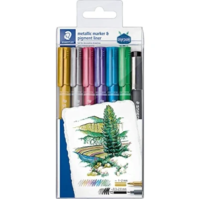 Abbildung von STAEDTLER PermanentMarker Metallic, 6er Etui + Pigmentliner