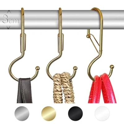 Abbildung von Blau Marité 6 Geldbörsenaufhänger für Kleiderschrank mit Sicherheitsschnalle. Twist S Haken, Design förmiger Haken zum Aufhängen von Handtaschen. Tragetaschen Aufhänger. Schwerlast. (T, Gold)