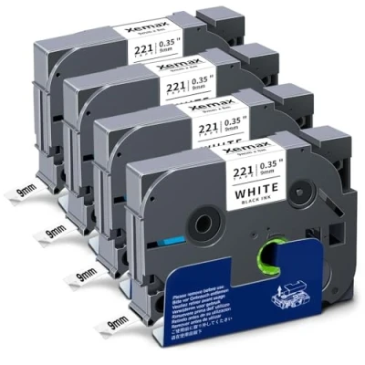 Abbildung von 4x XemaX Kompatibel TZe 221 9mm Schriftband als Ersatz für Brother P Touch TZe221 Schwarz auf Weiß PT D400 H105 D200BW 1000 H100 H101C 1010