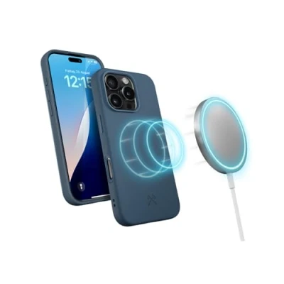 Abbildung von Apple iPhone 16 Pro Hülle MagSafe Kunststoff Woodcessories Backcover/Hard Case Handyhülle Dunkelblau Shockproof/Stoßfest