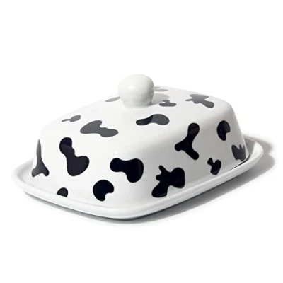 Abbildung von Theo&amp;Cleo Butterdose Hochwertige Butterglocke aus Keramik Butter Dish für alle gängigen (250g) Butterschale Porzellan (Kühe)