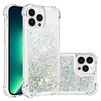 Abbildung von KBIKO zxl Kompatibel mit iPhone 13 Pro Hülle, [Silver Back] Mädchen Glitzern Handyhülle Hülle Ringständer, Cover Silikon Flüssigkeit Clear Schutzhülle für Pro.Silver1 YBL