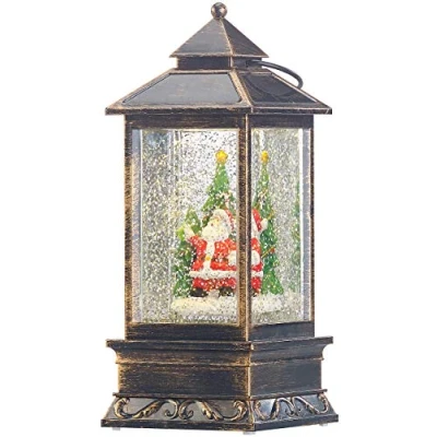 Abbildung von infactory LED Laterne Weihnachten: Deko mit Schneewirbel, Weihnachtsmann und Tannenbaum (Schneelaterne, Schneelaterne Weihnachten, Weihnachtslaterne groß)