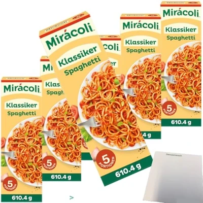 Abbildung von usy Bundle für Miracoli Spaghetti mit Tomatensauce Klassiker 5 Port. Packung 6er Pack (6x610,4g) + Block