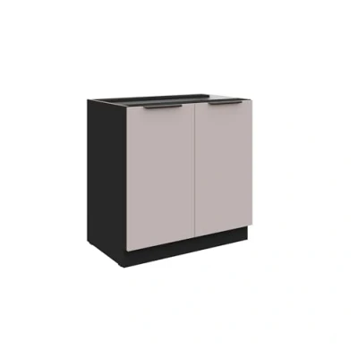 Abbildung von Küchen Unterschrank 80 cm Küche Arona Kaschmir beige matt + Schwarz Küchenzeile Küchenblock Einbauküche