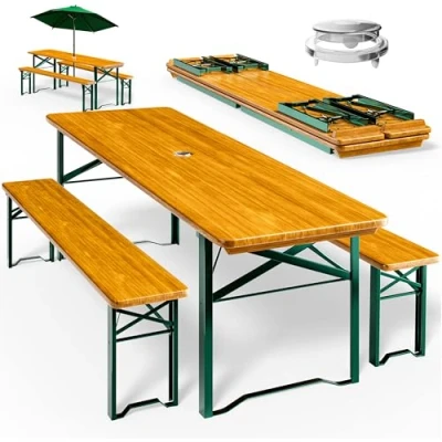 Abbildung von Casaria Bierzeltgarnitur, (3 tlg), 170cm Klappbar Stabil 3 Teilig 2x Bierbank 1x Breiter Tisch Holz